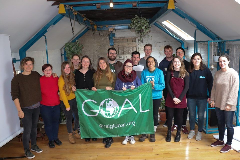 The VOYA project participants pose with GOAL Ambassadors Jenny Murphy, Roisin Upton and Sinead Aherne