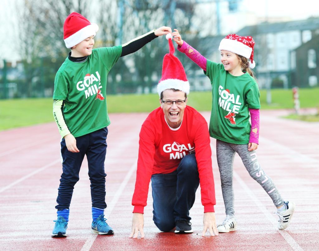 Paul Howard is all set for this year's GOAL Mile with Rossa and Saoirse Moore in Irishtown Stadium