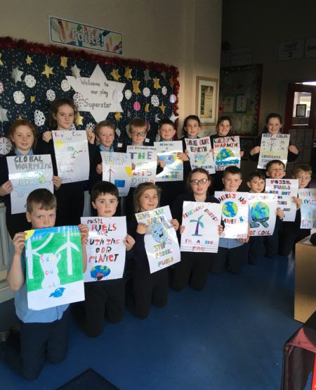 Third and fourth class students in Castleplunkett National School are named as joint winners of GOAL's Changemakers  Award for their campaign to reduce fossil fuels in their locality. The young students made a series of informative posters highlighting the excessive use of fossil fuels and asking their community to consider their consumption in a bid to reach Sustainable Development Goal 13: Sustainable Cities and Communities