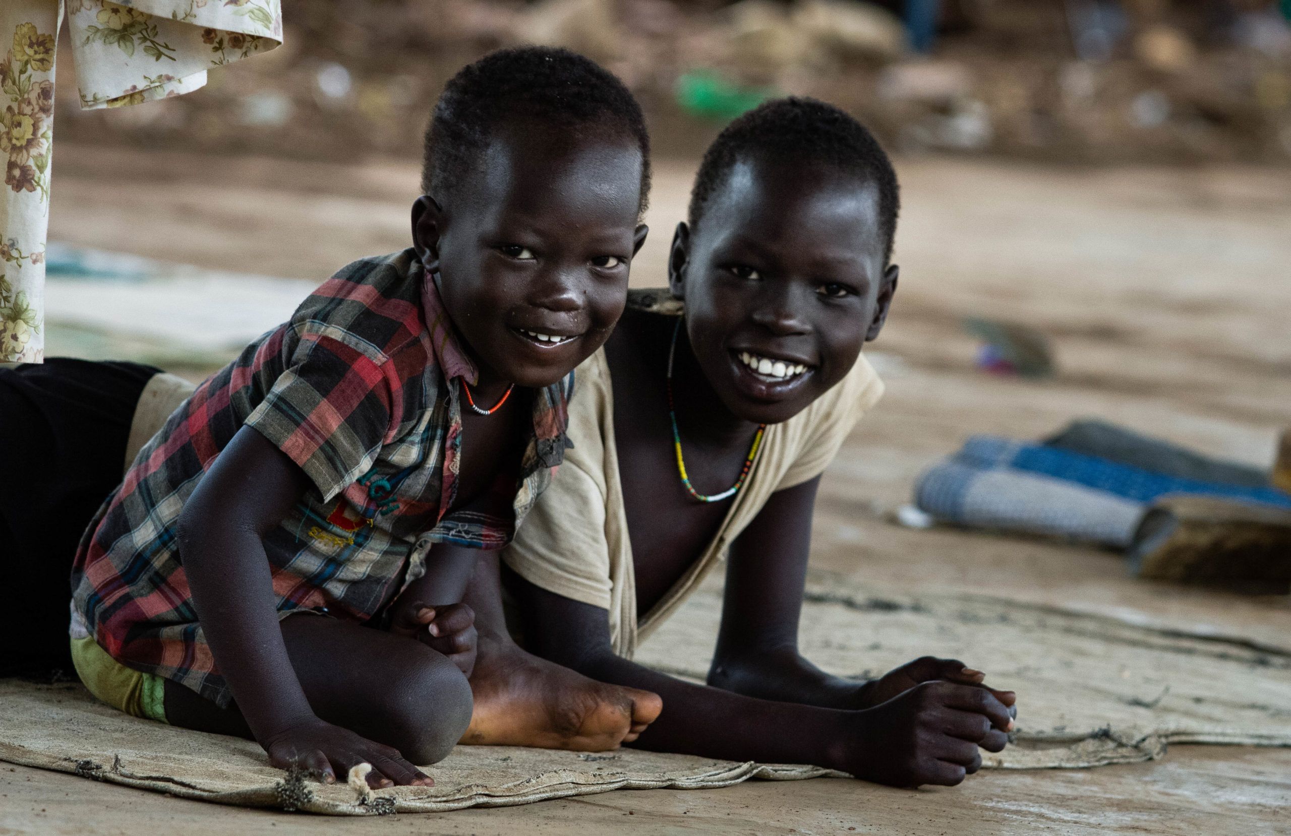 South Sudanese refugees Moach (3) and Nyalam (10) at GOAL’s nutrition programme in Pamdong transitional camp in Gambella, Ethiopia.