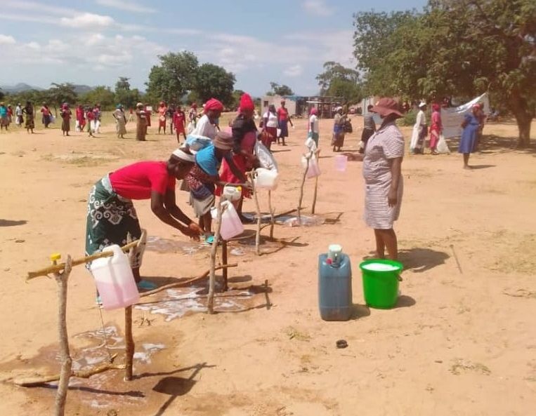 TippyTap-Zimbabwe-v2 COVID-19 Zimbabwe. With over five million people food insecure in Zimbabwe the GOAL team, with funding from WFP, is working to ensure communities have access to food and have their nutrition needs met, despite lockdown. As the GOAL team do their food distribution here in Rutengenie in Chipinge they are ensuring that good hygiene and social distancing is being practised at distribution sites. (Pics taken at Rutengeni in Chiplinge)