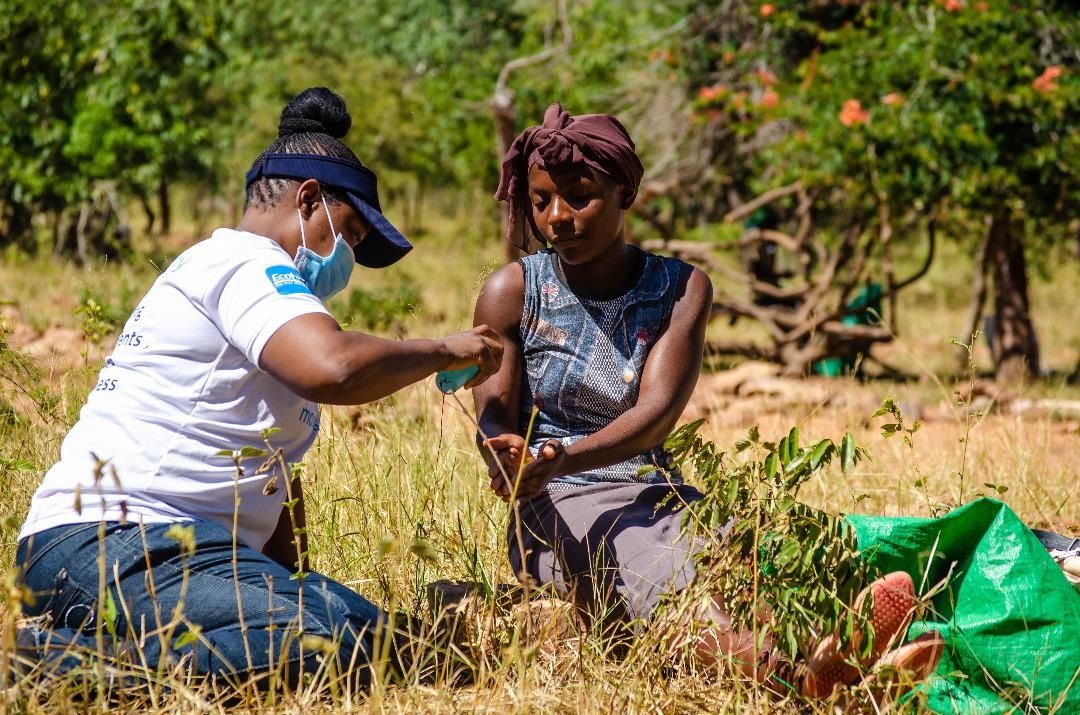 Feeding programme 2 COVID-19 Zimbabwe. GOAL raise COVID-19 awareness, share health messaging and distribute hand sanitiser at their food distribution programme in Chipinge district.