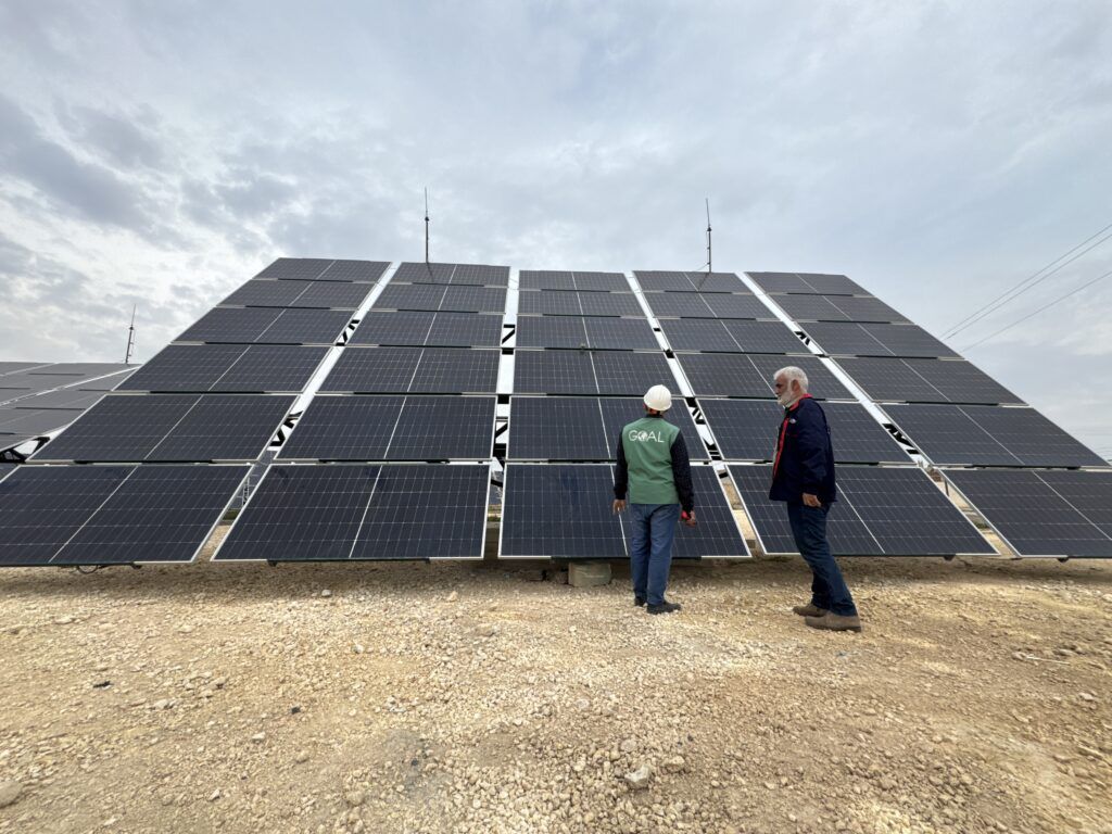 GOAL engineer inspects solar powered water wells, part of WASH operations to restore clean water access in Northern Aleppo. © GOAL Syria. Photographs by Ahmad Zakkour.