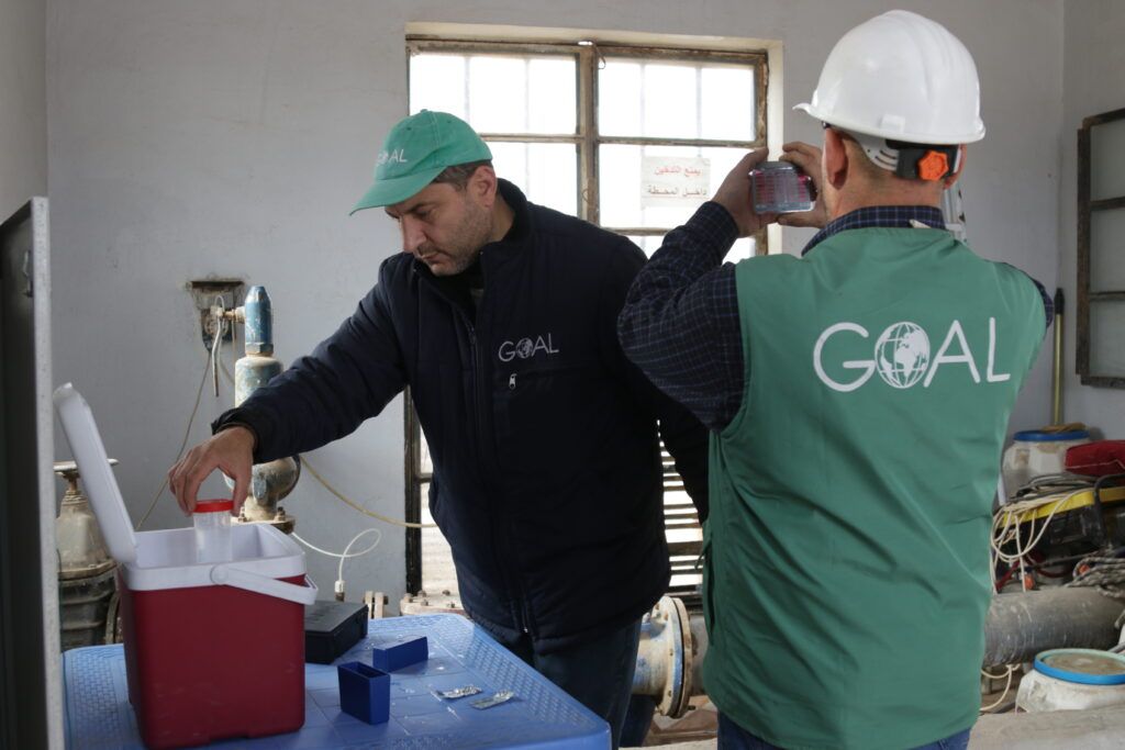 GOAL Syria WASH Engineers, Louay Tajiddin, monitoring water quality in Northern Aleppo. © GOAL Syria. Photographs by Ahmad Zakkour.