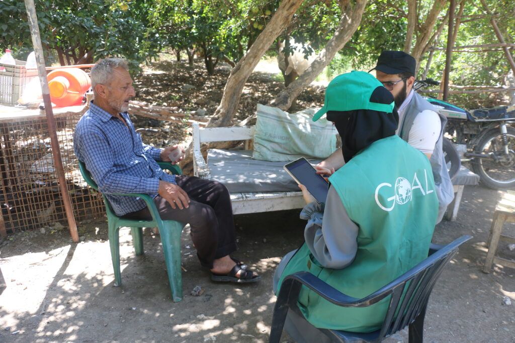 GOAL’s Selection Team meeting with beneficiaries in Qastal Maaf, Latakia as part of the coverage expansion to support families affected by the recent wildfire.